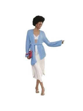 Anthropologie Self Contrast Baby Blue Chunky Knit Tie Wrap Cardigan OS NWT $120